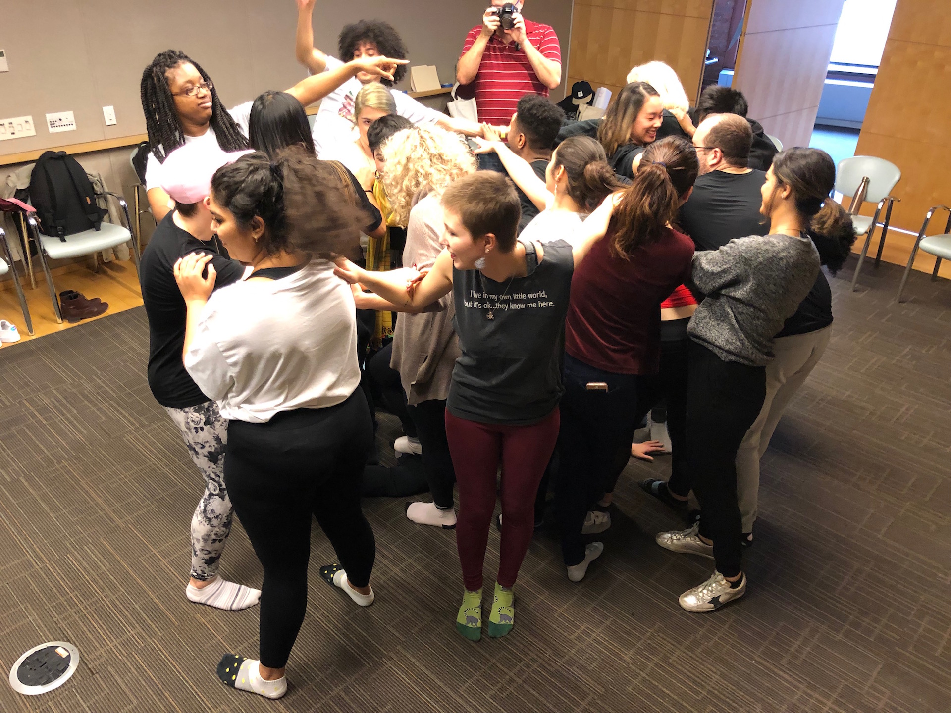 Art & Public Policy students in a movement workshop with Alumna Kristin Killacky